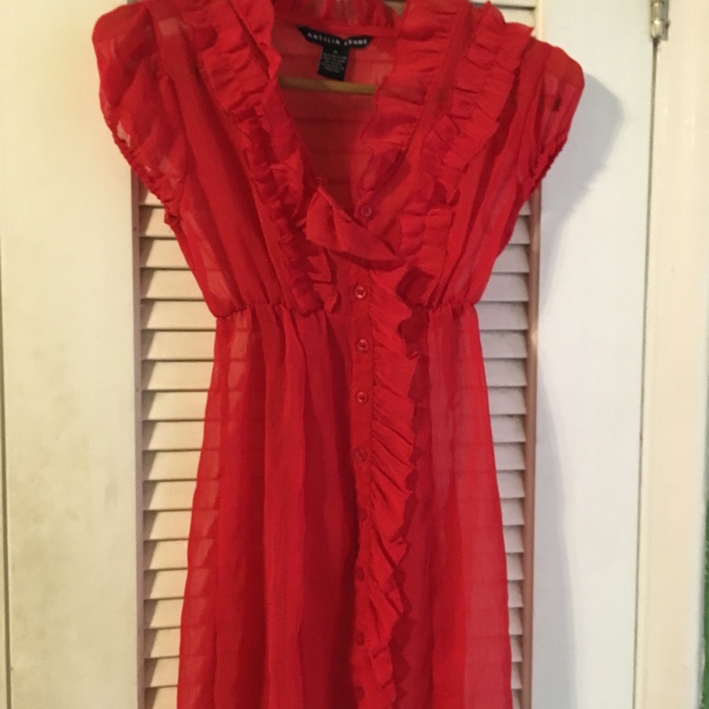 Antilia femme sexy red top with ruffles sheer